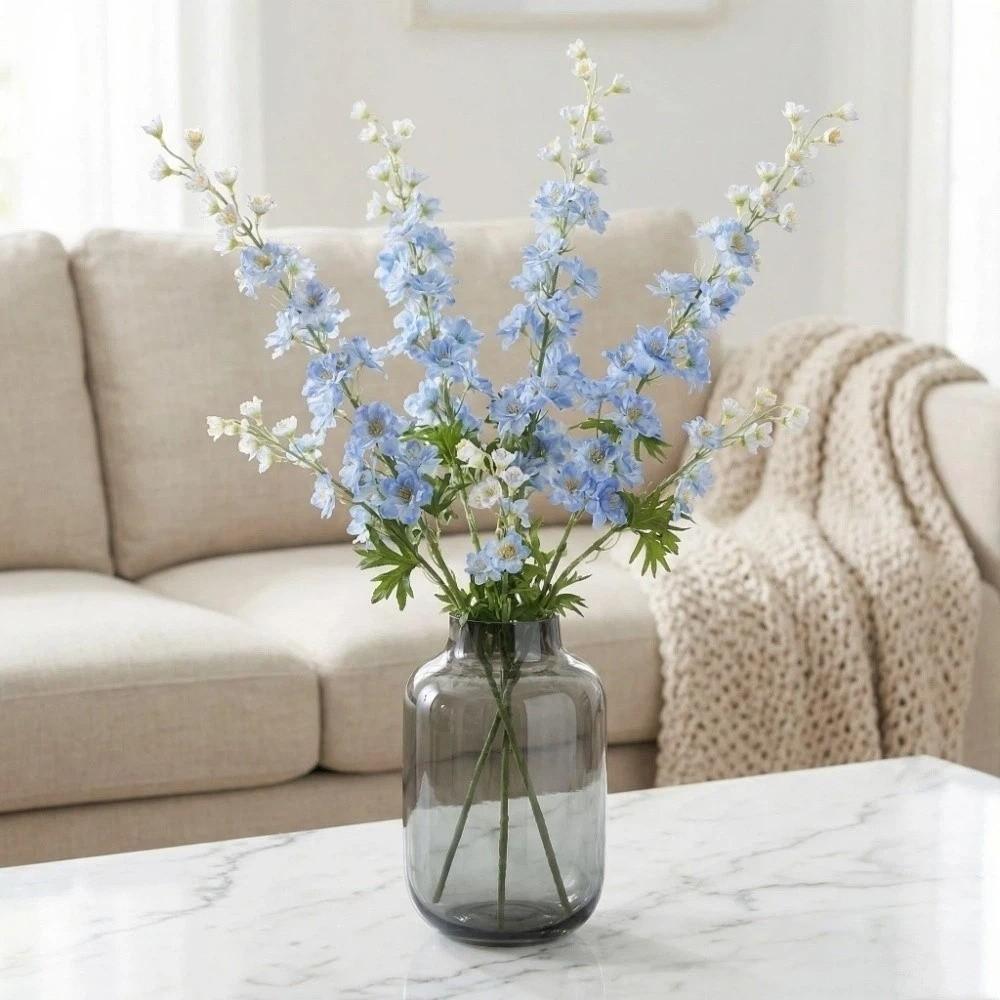 Green Leaves Simulation Big Violet Handmade Faux Hyacinth Flower Branch Fake Flower  Dining Table