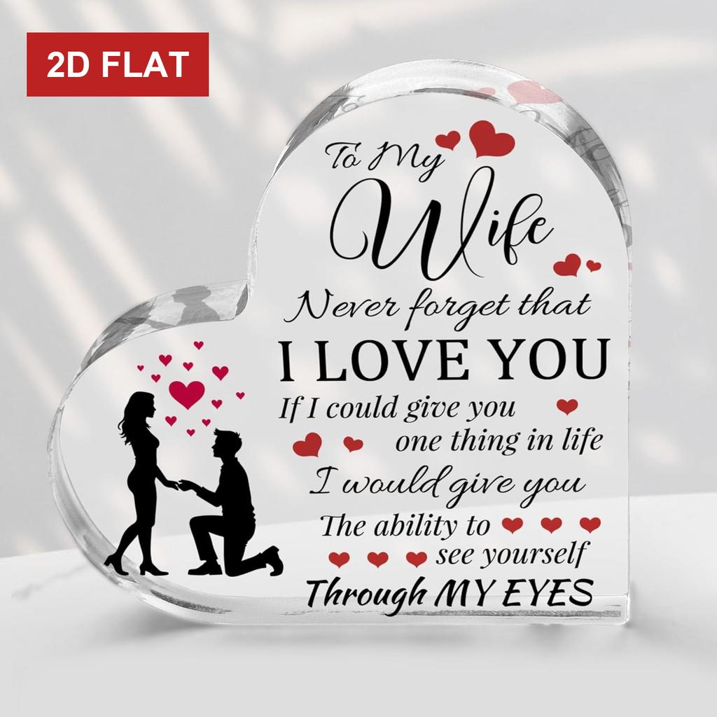 2D Flat Gifts for Wife from Husband, Heart-Shaped Keepsake with Glass Effect for My Honey, Decorative Plaque for Wedding Anniversary Or Birthday Gift,