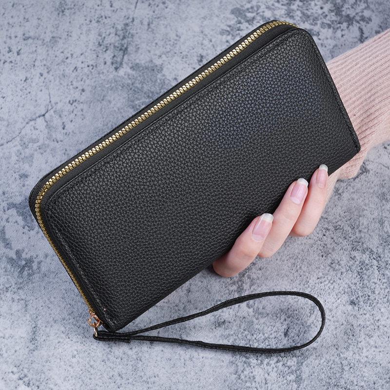 Women's Litchi Pattern Long Wallet with Multi-Card Slots and Zipper Coin Purse