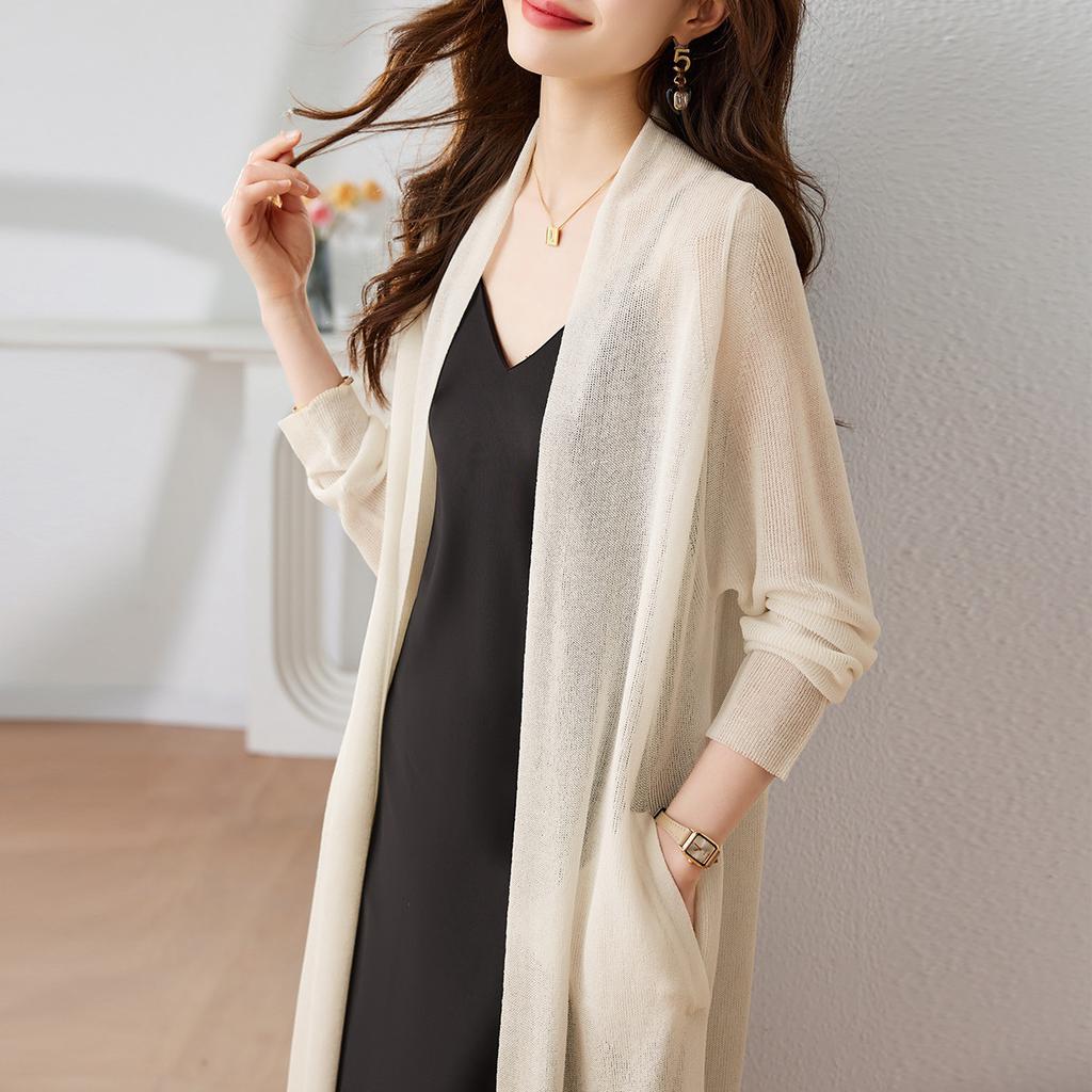 Summer Knitted Cardigan Women's Medium Long Sunshade Jacket Women's Long Sleeve Shawl Women's Thin Versatile Air Conditioning Hoodie Small Shirt
