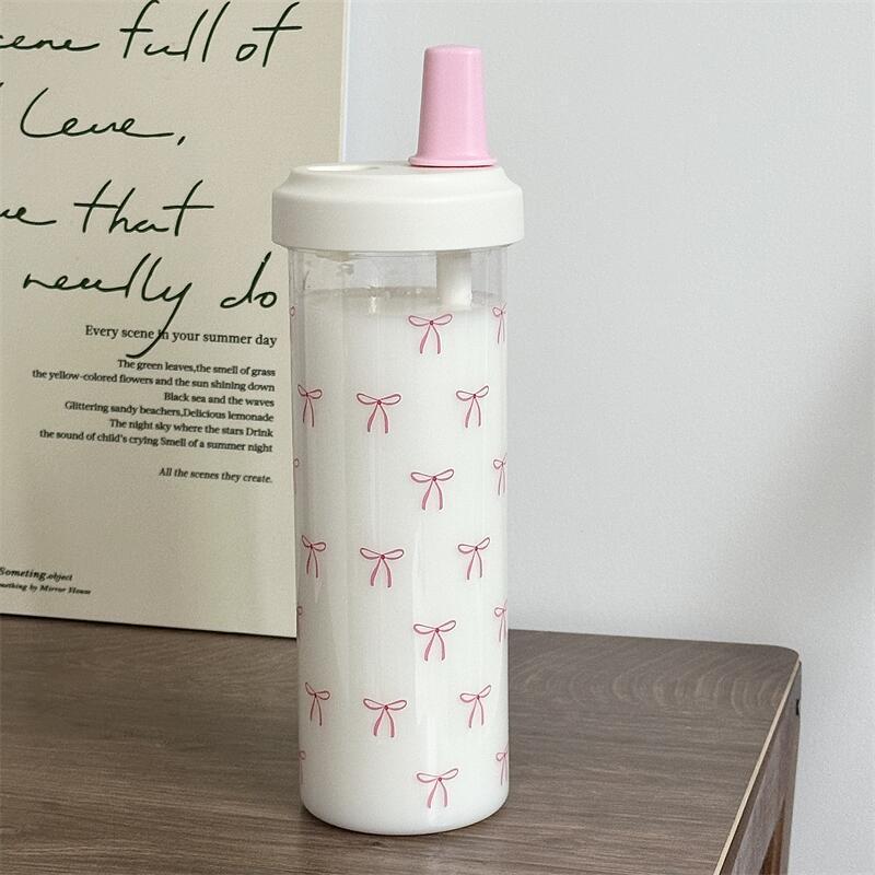 500/850ml Water Bottles Straw Plastic Cup Milk Juice Cup with Lid Leather Case Bubble Tea Coffee Cups Large Capacity Drinkware
