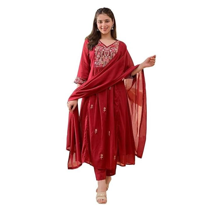 Dámský etnický indický set Kurti, kalhoty a Dupatta z viskózového hedvábí pro společenské události