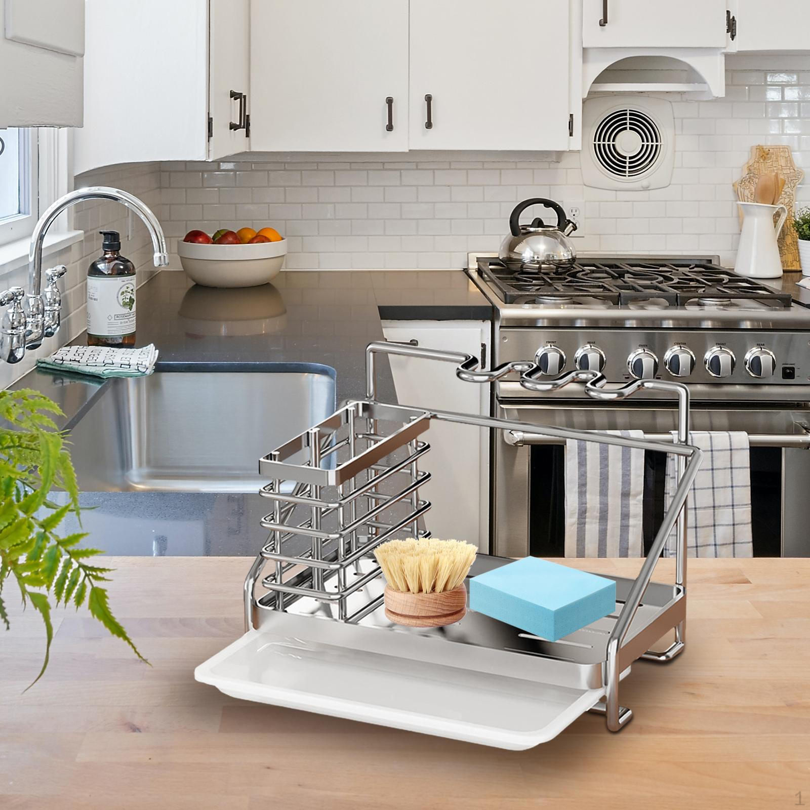 Кухонная раковина держатель для губки полка для сушки щетки для органайзера для дозатора мыла серебряный 2439₽