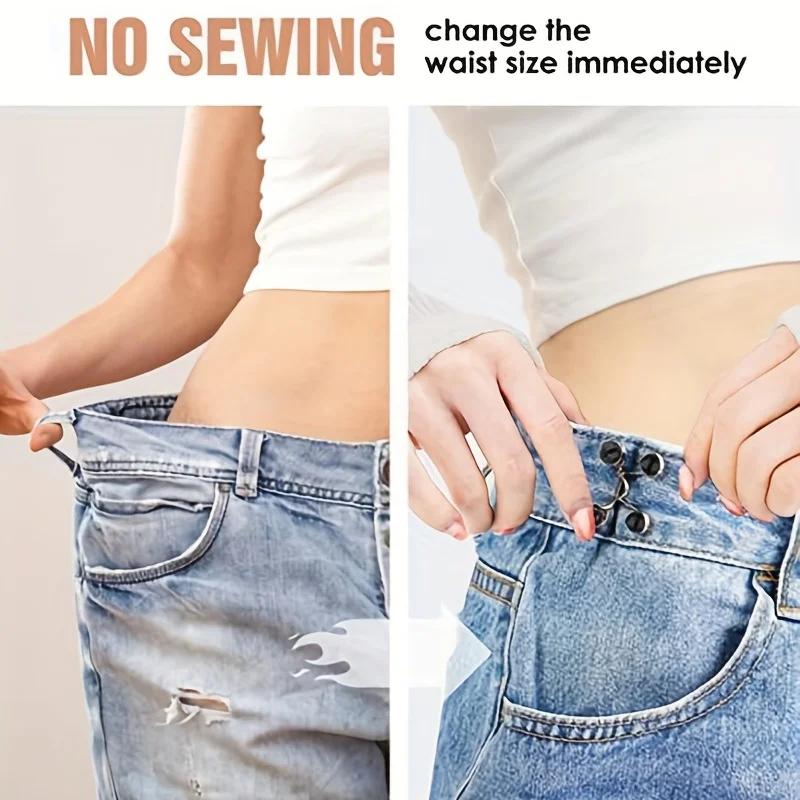 2páry Sponky na zúžení pasu sukně/kalhot, brože, džínové knoflíky s klipem pro nastavení pasu, perlová sada dámských broží, DIY oděvní doplňky