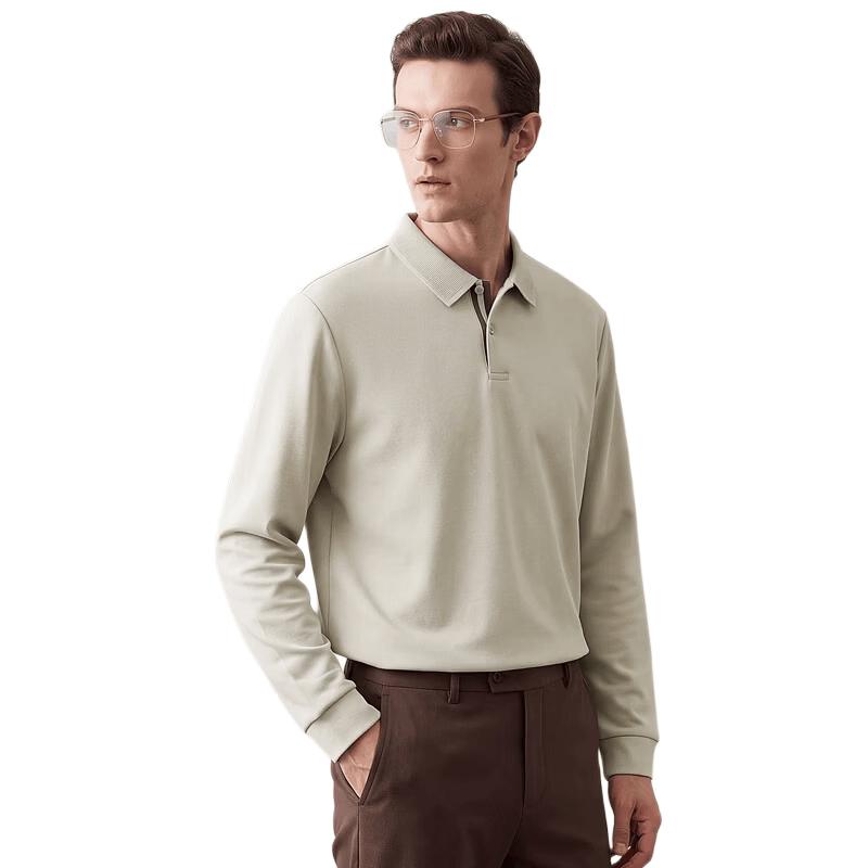 SHANSHAN Men's Long Sleeve Brushed Jacquard Polo Shirt