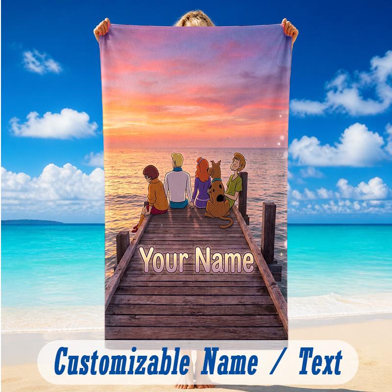 Beach Towel Custom Name Text, Quick Dry Large Towel For Beach HomeScooby-Doo