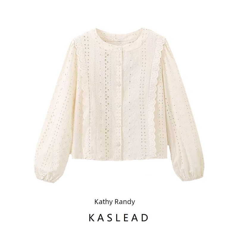 Kaslead New Arrival Women's Clothing Fashion Style Fashion All-Match Minimalist Cut Out Embroider Shirt 3304652