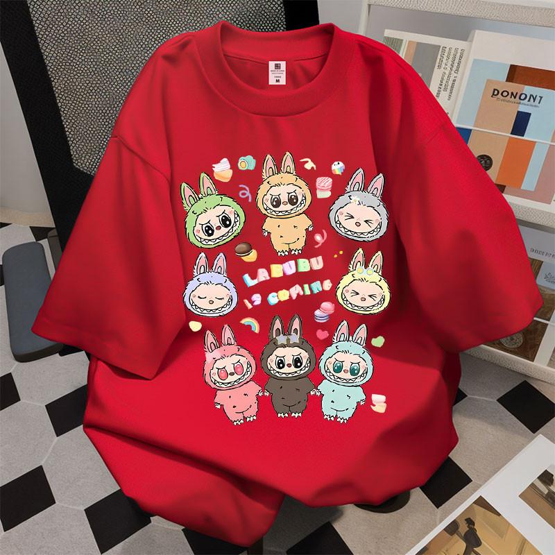 2025 New LABUBU Cartoon Cute Short Sleeved T-shirt for Women Slim Fit Loose Summer Thin Short Sleeved Shirt