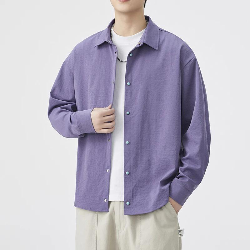 

Men Soild Color Shirt Men Japanese Harajuku Casual Shirt Men Turn Down Collar Shirt Male Casual Korean Style Trendy Shirts M