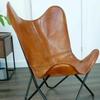 Comfortable Arm Rest & Ralexing | Genuine Tan Buff Leather Butterfly Chair With Powder Cotted Iron Stand