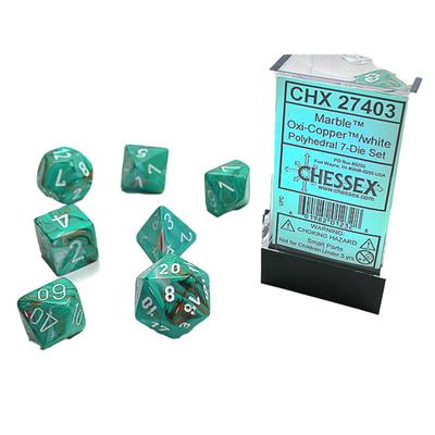 Mermer Chessex Çokyüzlü 7'li Zar Seti (Oksi-Bakır/Beyaz)