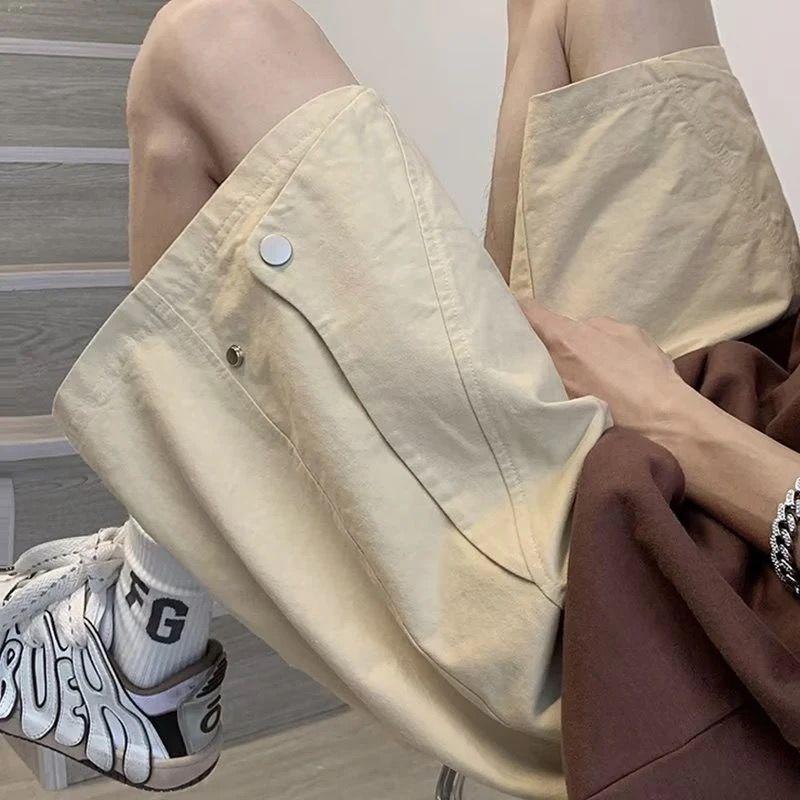 

Летние тонкие шорты в стиле хай-стрит для мужчин, американские брюки кэжуал свободного кроя с широкими штанинами 2XL абрикосовый