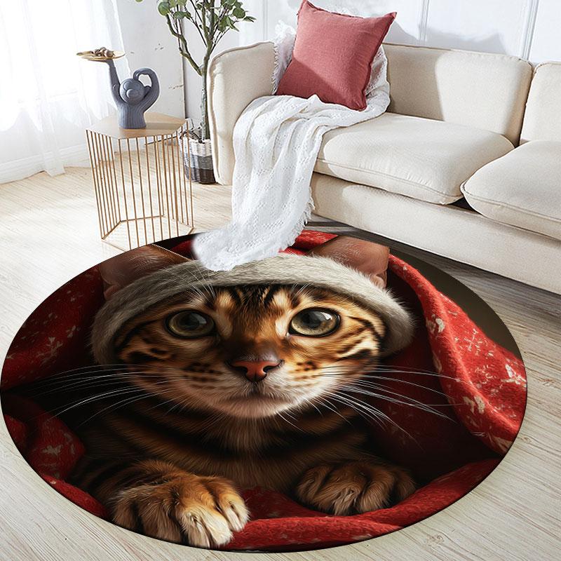 Cats pattern round rug,Carpet Rug for Living Room Bedroom Playroom ,Non-slip Floor Mat,Holiday Gifts and Birthday Gifts.