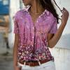 2025 Summer New Fashion Women's Butterfly Printed Short Sleeve V-neck Casual Button-down Shirt Top