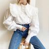 European and American Fashion Sweet White Doll Collar Shirts 2025 Design Sense Loose Women Cardigan Long Sleeve Top
