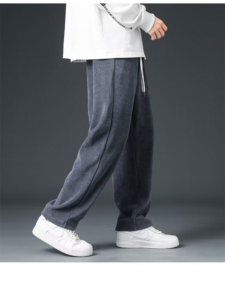 Men's Corduroy Heavyweight Straight-Leg Sweatpants: Trendy Wide-Leg Casual Pants for Spring and Autumn.