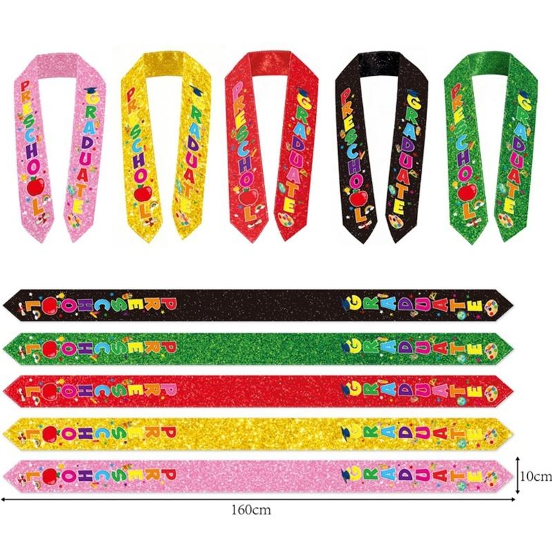 Preschool Graduation Sash With Colorful Patterns For Kids Ceremony Decoration Soft Fabric Stole Graduation Accessory