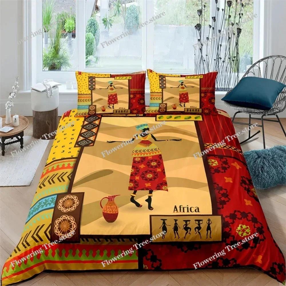 African Woman King Queen Duvet Cover Retro Exotic Tribal Black Girl Pattern Bedding Set Africa Polyester Quilt Cover Pillowcase0