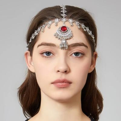 Retro Ethnic Style Headdress Multifunctional Silver Color Tassel Forehead Chain Forehead Pendant Beads Tassel Hair Accessories