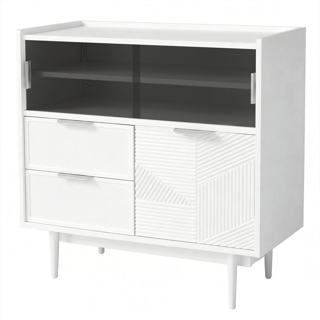 Schrank, Badezimmerschrank, Sideboard mit Lichtleiste, 80 cm breit, Glastür