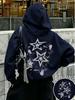 Men's Grunge Star Sports Hoodie Splash Ink Print Light Gray Oversized Pullover Streetwear Sweatshirt Spring Autumn