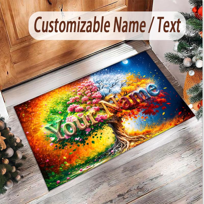 Tree of Life Theme Soft Crystal Velvet Rug Custom Name & Text Print Non Slip Floor Rug for Bedroom Living Room