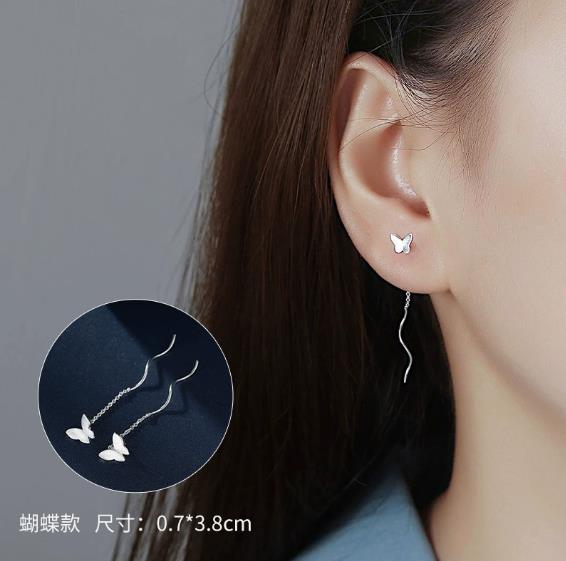 

Luxury Female Earrings Sterling Silver Butterfly Flower Leaf Grass Shaped Twist Earrings for Girls Long Tassel Party