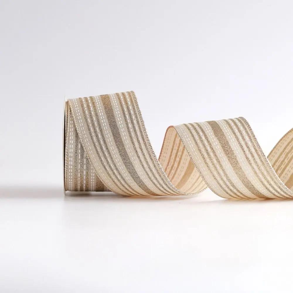 10 Yards Christmas Ribbons Imitation Hemp Material Champagne Gold Weave Ribbon Wired Edge Christmas Gift Packaging