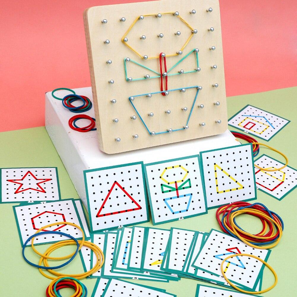 Opaski lateksowe kształt geometryczny paznokci gry planszowe zabawki dla dzieci Puzzle Matrix zabawki dla przedszkolaka maluch geometryczna tablica do paznokci