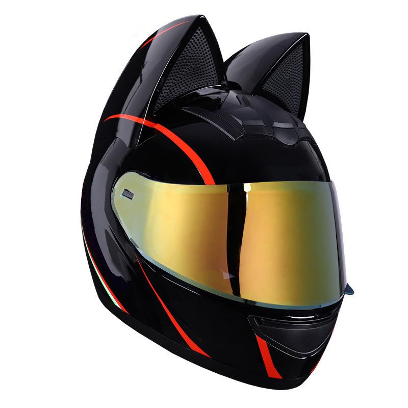 Electric Motorbike Helmet Female Cat Ear Full Helmet Summer Bluetooth Motorbike Full Helmet