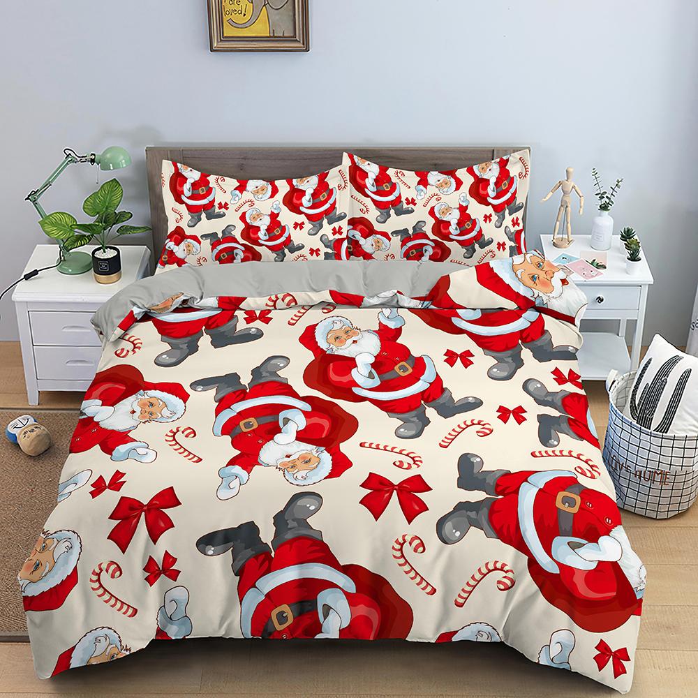 Merry Christmas King Queen Duvet Cover Xmas Bedding Set For Kid Santa Claus Quilt Cover Cartoon 2/3Pcs Polyester Comforter Cover