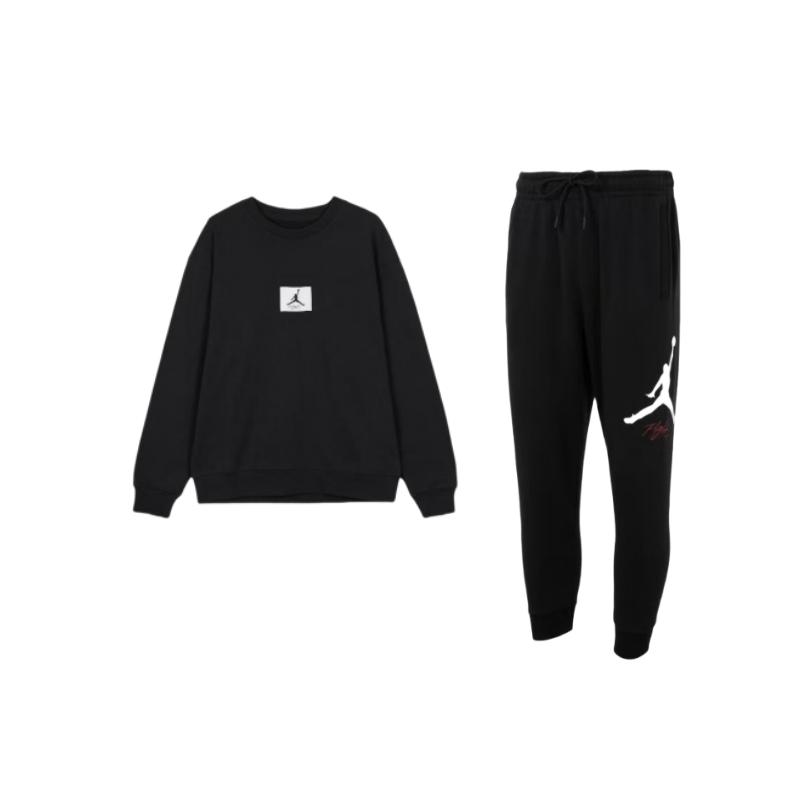 

Jordan Logo Patch Round Neck Loose Pullover Long Sleeve Tie Knit Pants Casual Sports Suit Men suit Black FD7346-010+FB6935-010 M
