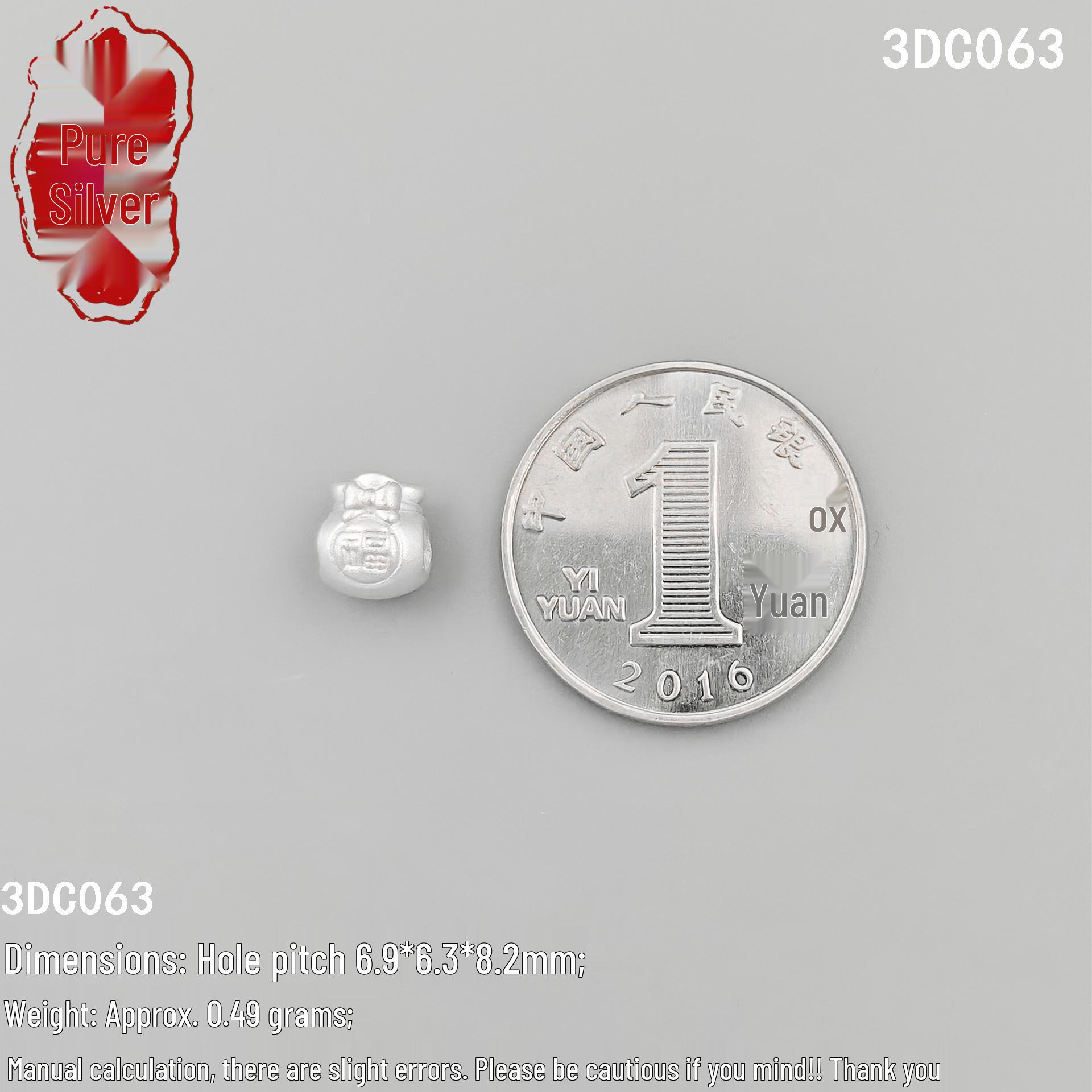 S999 Sterling Silver 3D Fu Character Bow Coin Purse Pendant Bead Jewelry Braided Rope Bracelet Accessory
