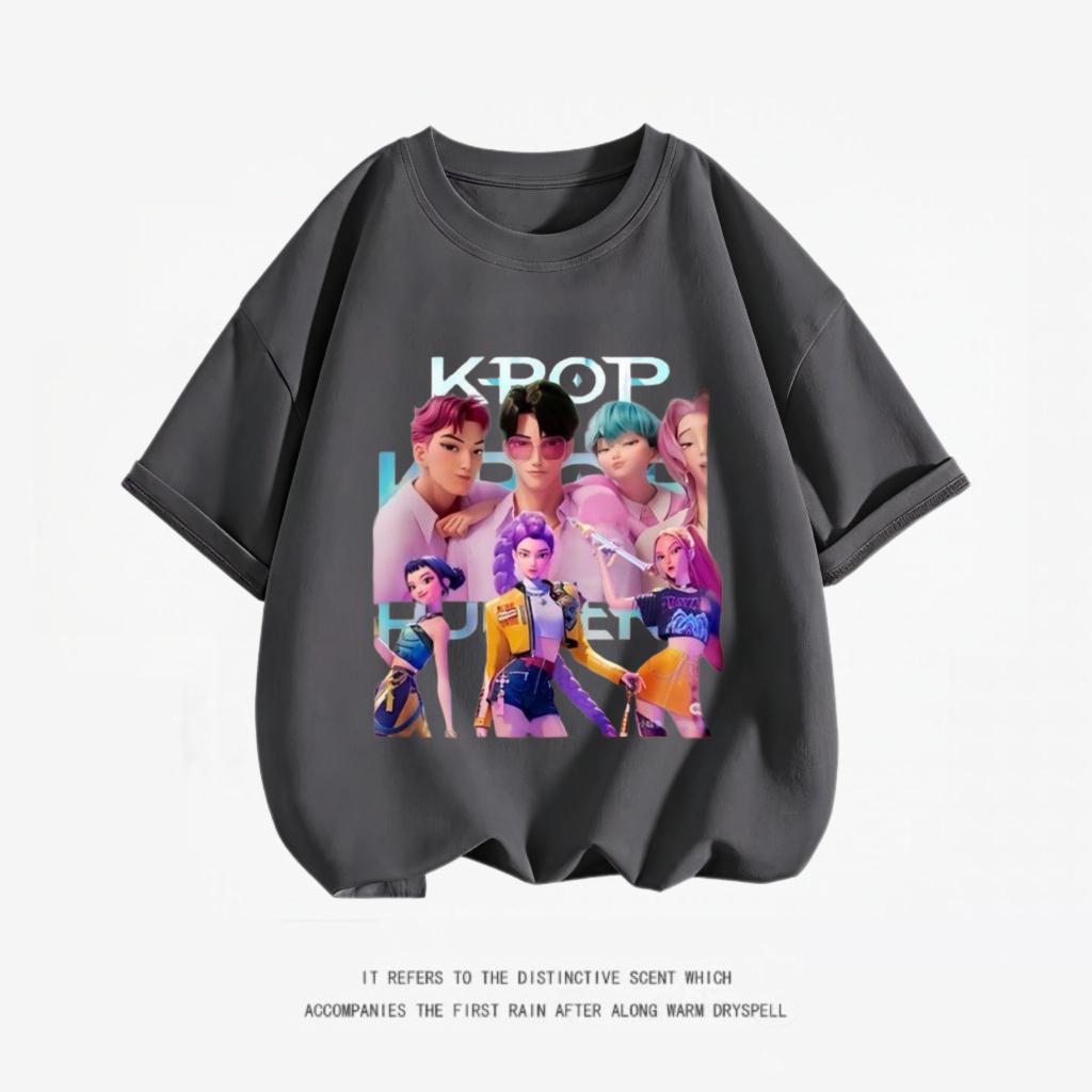 KPop Demon Hunter Costume Short-sleeved TShirt Loose Casual Clothing Tees Girls Child Round Neck