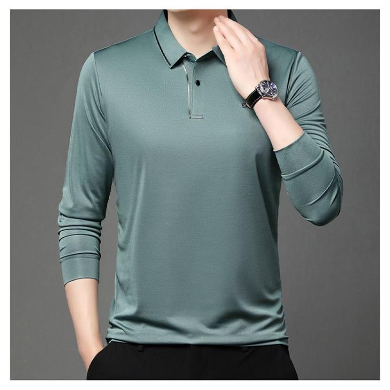 Spring Autumn Long-sleeved POLO Shirt for Men Middle-aged Young Anti-wrinkle T-shirt Casual Business