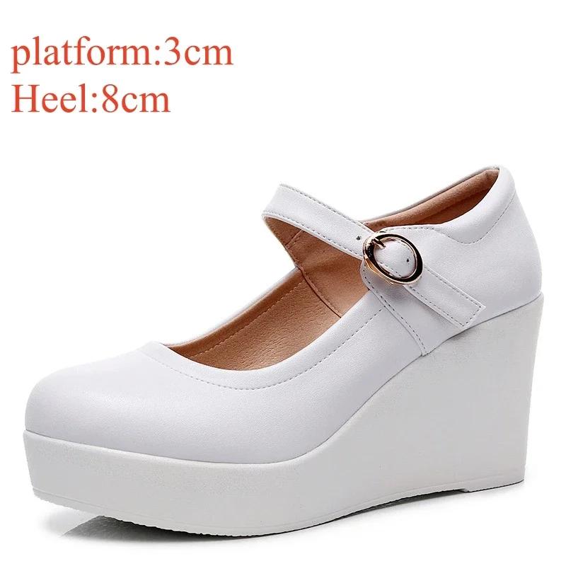 

8см 11,5см Маленький размер 33-43 Толстая подошва Платформа Клинья Туфли На каблуке Лодочки Весна 2025 Туфли на высоком каблуке Кожа для офиса Мама 42