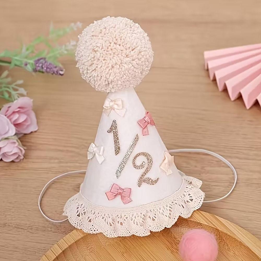 Sweet Bow Birthday Hat Handcrafted Pom Pom Lace Ruffle Hat Princess Birthday Hat Children's Party