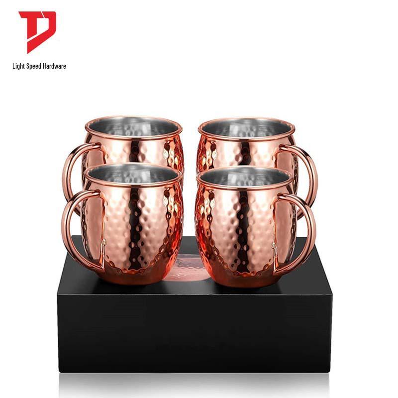 Stainless Steel Moscow Mule Cocktail Set – Hammered Design Bar Glassware