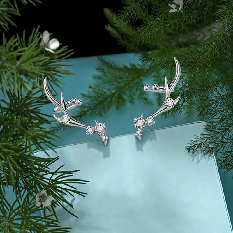 New Fashionable Design Deer Antlers Earrings Female Inlaid Zircon Personalized Jewelry Christmas Festival Matching