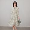 French Fungus Edge Hem Leads Printed Dress