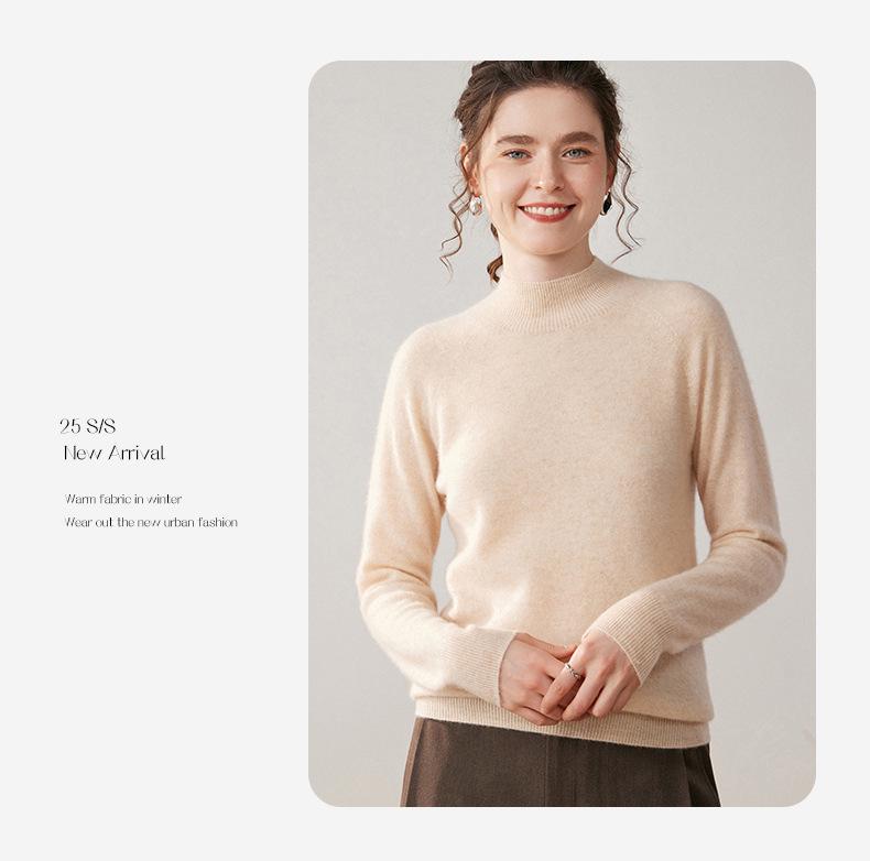 Seamless One-Piece Autumn/Winter Women's Baby Cashmere Half-High Neck Pullover Sweater