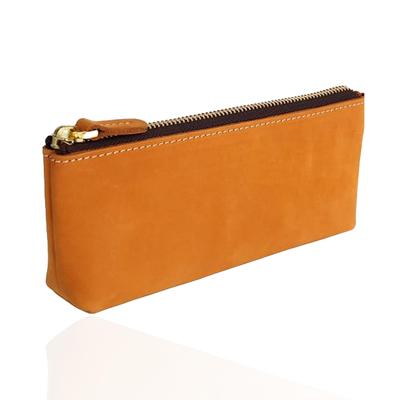 Bag Slim Leather Pencil Large Simple Design for Adults Case Made Only from the Top Surface of Cowhide Zipper Stylish Leather Pencil Case for Genuine