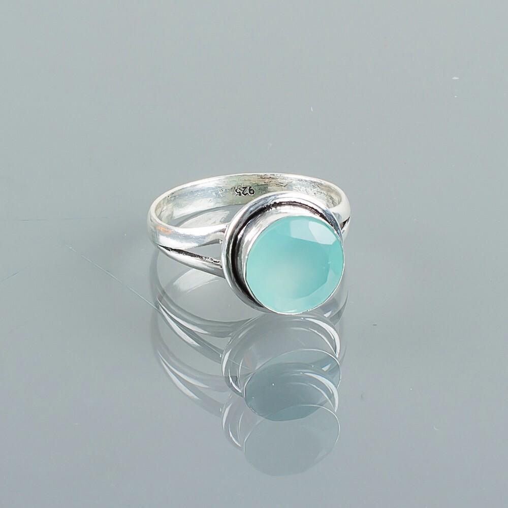 Aqua Chalcedony Gemstone 925 Sterling Silver Jewelry Handmade Engagement Ring RR-11-16