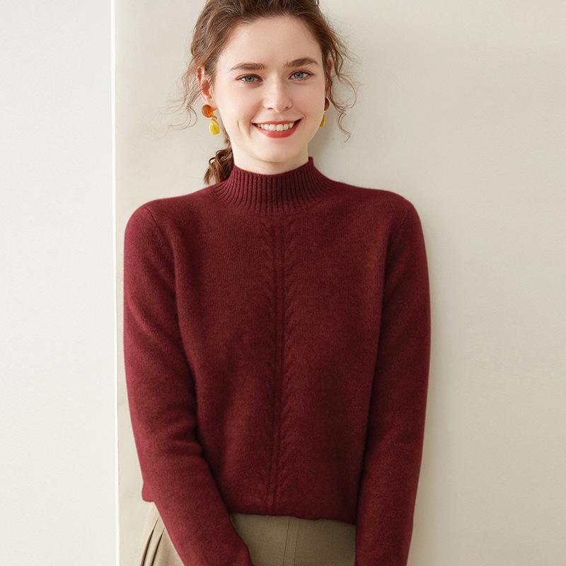 Women's High Neck Cashmere Sweater - Thick Knit Solid Color Jacquard Pullover for Autumn and Winter