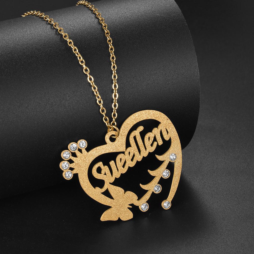 Atoztide Custom Name Necklace Earring Jewelry Set for Women Frosted Crown Heart Stainless Steel Personalized Birthday Gift