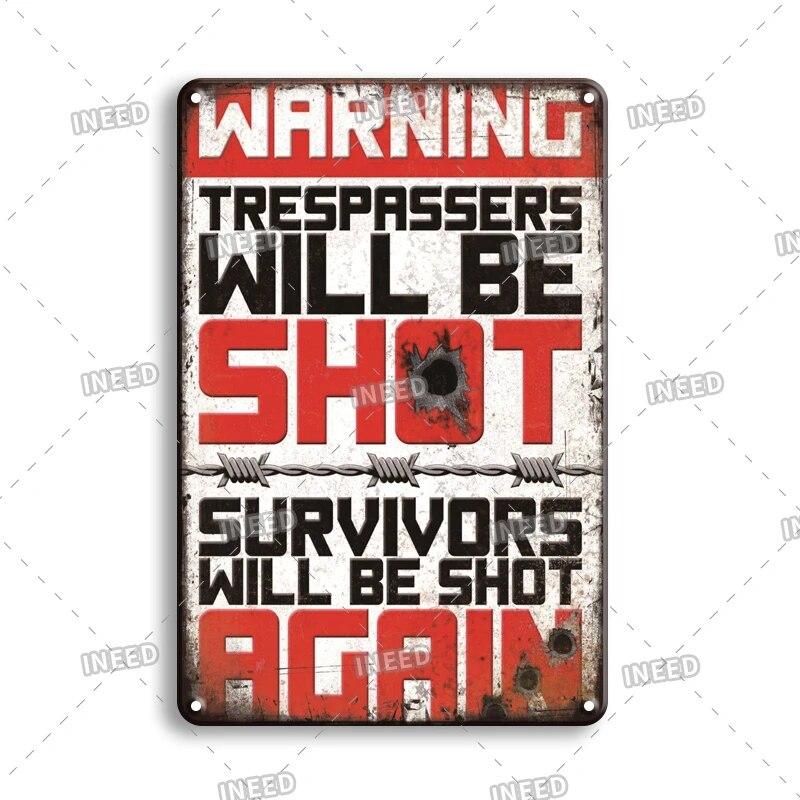 Warning Tin Sign Caution Decoraitve Plaque No Trespassing Retro Metal Vintage Plate Garden Man Cave Club Home Shop Wall Decor