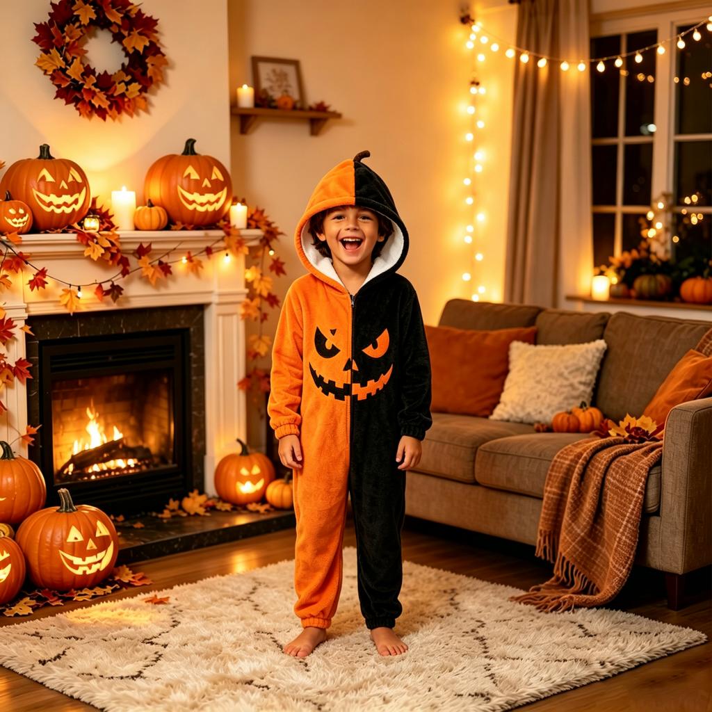 Παιδική Στολή Πιτζάμα Halloween με Κουκούλα και Φερμουάρ - Ολόσωμη Φόρμα για Αγόρια και Κορίτσια