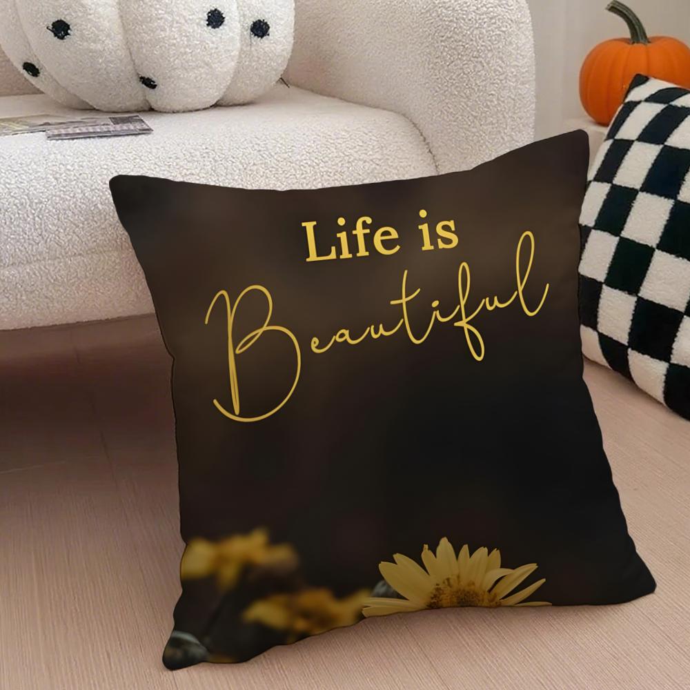 Fashion LLife Is Beautiful Cushion Cover Throw Pillow Cover Hidden Button Durable Polyester Chair Cushion