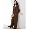 Elegant Old Money Style Women's Wool Blend Commuter Set with Wide-Leg Pants