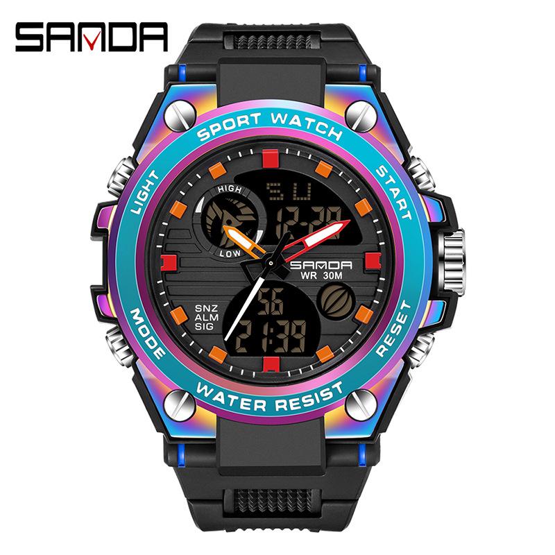 Sanda Men s Military-Style Iridescent Multifunctional Waterproof Watch